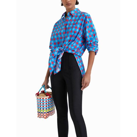 DESIGUAL X STELLA JEAN Oversized Pink Blue Plaid Long Sleeve Button Down Shirt S - Picture 9 of 9